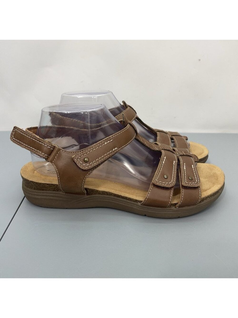 Clarks April Cove Sandals Slingback Strappy Adjustable Leather Brown Womens 10